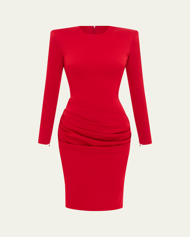Draped Long Sleeve Crepe Mini Dress